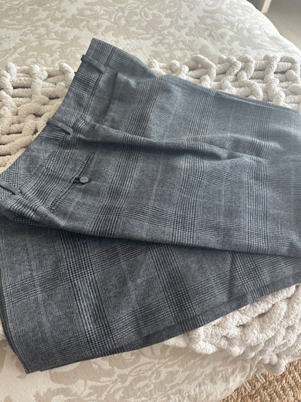 Calvin Klein Black and White Glen Plaid Dress Pants